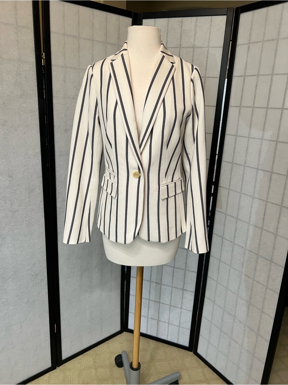 Talbots White Blazer with Black Vertical Stripes